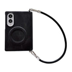 Custodia per telefono in pelle con cinturino da polso e chiusura a cerniera laterale, motivo Crazy Horse, anello magnetico., For Galaxy Z Fold8 5G