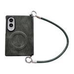 Custodia per telefono in pelle con cinturino da polso e chiusura a cerniera laterale, motivo Crazy Horse, anello magnetico., For Galaxy Z Fold8 5G