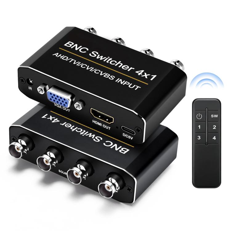 NK-H42 4 in 1 BNC Switcher, Supports AHD / TVI / CVI / CVBS Coaxial CCTV Signals / Simultaneous HDMI / VGA Output, NK-H42