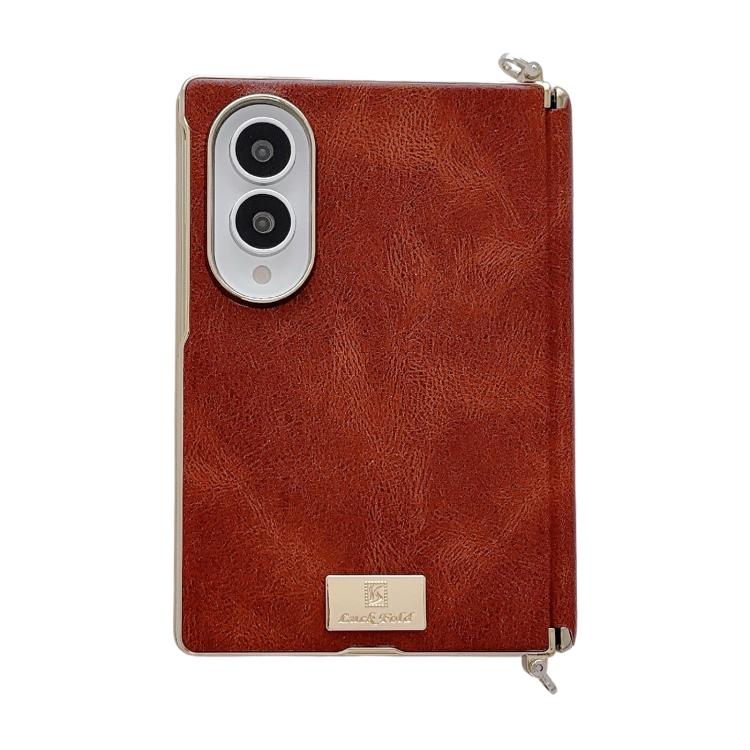 Custodia per telefono con targhetta personalizzata con motivo Crazy Horse e fibbia laterale galvanizzata e asse magnetico., For Galaxy Z Fold8 5G