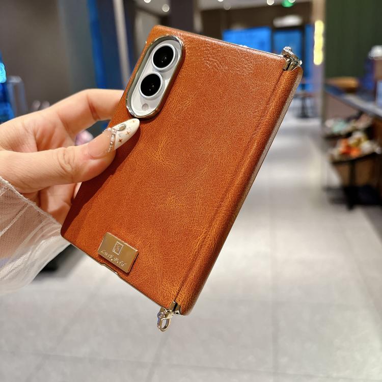 Custodia per telefono con targhetta personalizzata con motivo Crazy Horse e fibbia laterale galvanizzata e asse magnetico., For Galaxy Z Fold8 5G