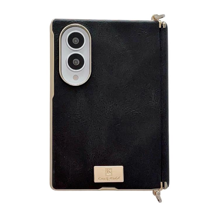 Custodia per telefono con targhetta personalizzata con motivo Crazy Horse e fibbia laterale galvanizzata e asse magnetico., For Galaxy Z Fold8 5G