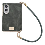 Custodia per telefono con targhetta personalizzata, motivo Crazy Horse, asse magnetico e fibbia laterale galvanizzata, con cinturino da polso., For Galaxy Z Fold8 5G