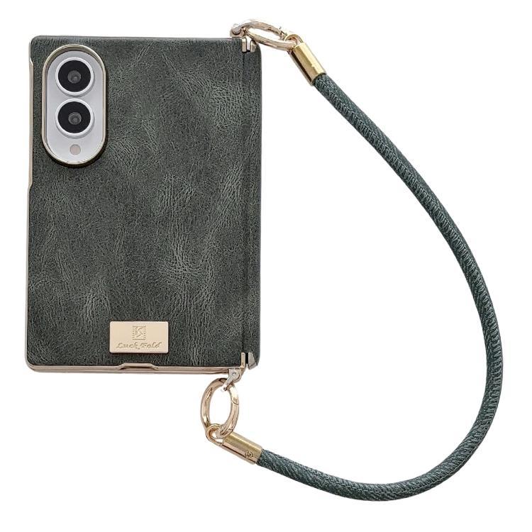 Custodia per telefono con targhetta personalizzata, motivo Crazy Horse, asse magnetico e fibbia laterale galvanizzata, con cinturino da polso., For Galaxy Z Fold8 5G