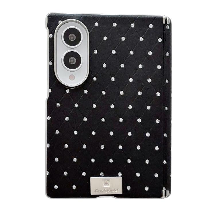 Custodia per telefono in ecopelle con targhetta galvanizzata, asse centrale magnetico e design a diamante., For Galaxy Z Fold8 5G