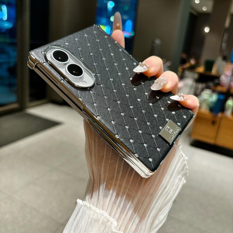 Custodia per telefono in ecopelle con targhetta galvanizzata, asse centrale magnetico e design a diamante., For Galaxy Z Fold8 5G