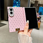 Custodia per telefono in ecopelle con targhetta galvanizzata, asse centrale magnetico e design a diamante., For Galaxy Z Fold8 5G