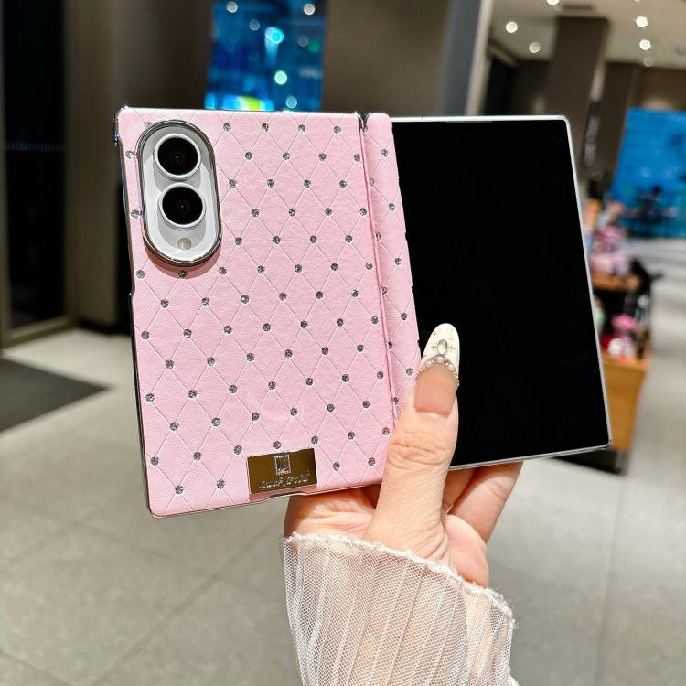 Custodia per telefono in ecopelle con targhetta galvanizzata, asse centrale magnetico e design a diamante., For Galaxy Z Fold8 5G