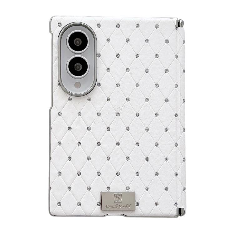 Custodia per telefono in ecopelle con targhetta galvanizzata, asse centrale magnetico e design a diamante., For Galaxy Z Fold8 5G