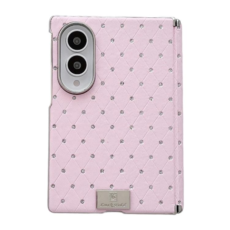 Custodia per telefono in ecopelle con targhetta galvanizzata, asse centrale magnetico e design a diamante., For Galaxy Z Fold8 5G