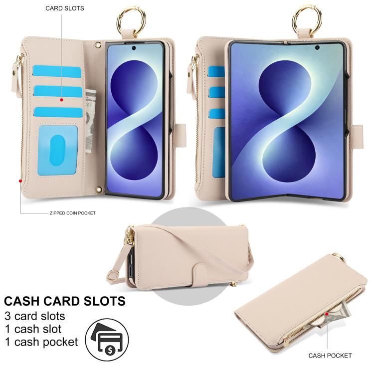 Portafoglio multifunzionale con anello a tracolla e custodia per telefono in pelle., For Galaxy Z Fold8 Ultra 5G