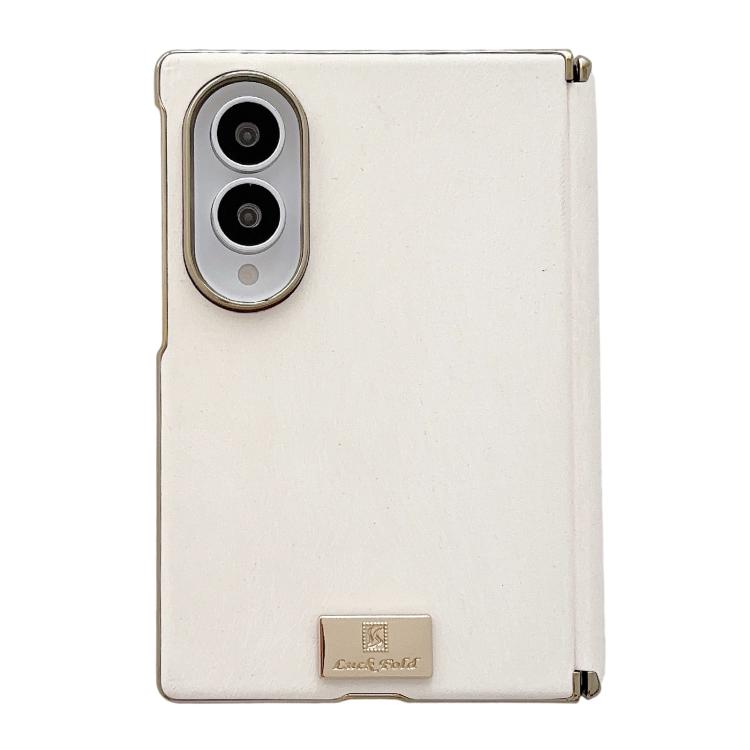 Custodia per telefono in pelle testurizzata effetto seta con targhetta galvanizzata e asse centrale magnetico., For Galaxy Z Fold8 5G