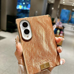 Custodia per telefono in pelle testurizzata effetto seta con targhetta galvanizzata e asse centrale magnetico., For Galaxy Z Fold8 5G