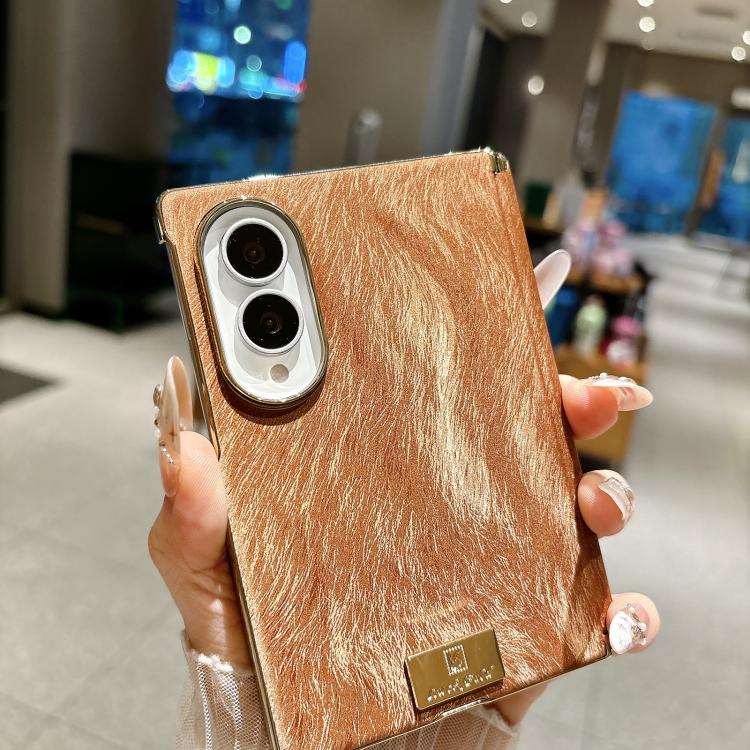 Custodia per telefono in pelle testurizzata effetto seta con targhetta galvanizzata e asse centrale magnetico., For Galaxy Z Fold8 5G