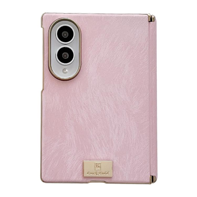 Custodia per telefono in pelle testurizzata effetto seta con targhetta galvanizzata e asse centrale magnetico., For Galaxy Z Fold8 5G