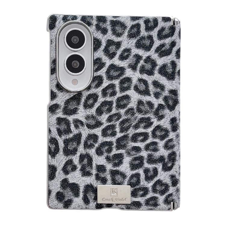 Targhetta con nome, asse centrale elettrolitico, custodia per telefono con stampa leopardata argento nebbia, magnete, argento, nebbia., For Galaxy Z Fold8 5G