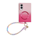 Custodia magnetica per telefono con sfumatura rosa effetto pelle e cinturino da polso fai-da-te, For Galaxy Z Fold8 5G, For Galaxy Z Fold8 Ultra 5G, For Galaxy Z Flip8 5G, For Galaxy Z Fold7 5G, For Galaxy Z Flip7 5G, For Galaxy Z Fold6 5G             ...
