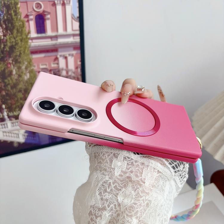 Custodia magnetica per telefono con sfumatura rosa effetto pelle e cinturino da polso fai-da-te, For Galaxy Z Fold8 5G, For Galaxy Z Fold8 Ultra 5G, For Galaxy Z Flip8 5G, For Galaxy Z Fold7 5G, For Galaxy Z Flip7 5G, For Galaxy Z Fold6 5G             ...