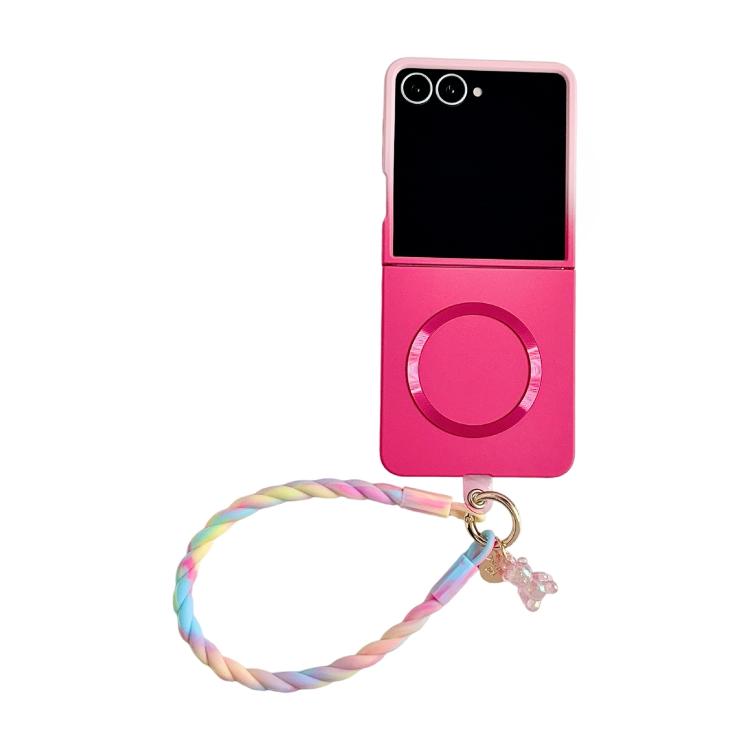 Custodia magnetica per telefono con sfumatura rosa effetto pelle e cinturino da polso fai-da-te, For Galaxy Z Fold8 5G, For Galaxy Z Fold8 Ultra 5G, For Galaxy Z Flip8 5G, For Galaxy Z Fold7 5G, For Galaxy Z Flip7 5G, For Galaxy Z Fold6 5G             ...