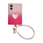 Custodia per telefono fai-da-te a forma di cuore con cinturino da polso, effetto sfumato rosa rosa, con texture effetto pelle., For Galaxy Z Fold8 5G, For Galaxy Z Fold8 Ultra 5G, For Galaxy Z Flip8 5G, For Galaxy Z Fold7 5G, For Galaxy Z Flip7 5G     ...