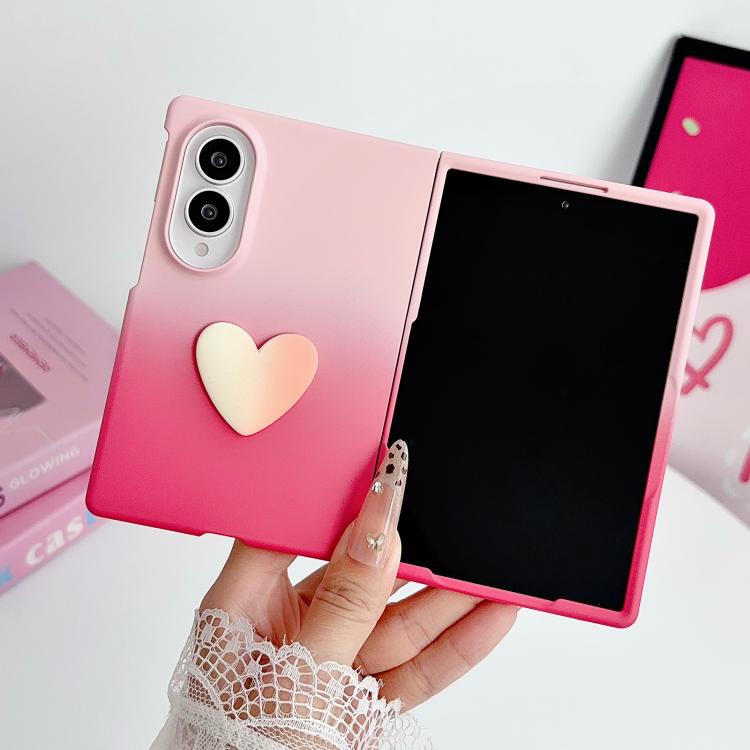 Custodia per telefono fai-da-te a forma di cuore con cinturino da polso, effetto sfumato rosa rosa, con texture effetto pelle., For Galaxy Z Fold8 5G, For Galaxy Z Fold8 Ultra 5G, For Galaxy Z Flip8 5G, For Galaxy Z Fold7 5G, For Galaxy Z Flip7 5G     ...