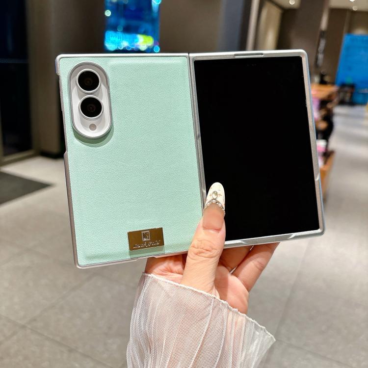 Custodia per telefono Morandi in similpelle tinta unita con bordo argentato e targhetta personalizzata., For Galaxy Z Fold8 5G