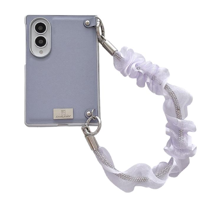 Custodia per telefono Morandi in similpelle tinta unita con texture e cinturino da polso, con targhetta argentata., For Galaxy Z Fold8 5G