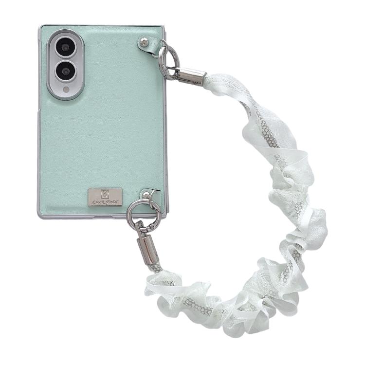 Custodia per telefono Morandi in similpelle tinta unita con texture e cinturino da polso, con targhetta argentata., For Galaxy Z Fold8 5G
