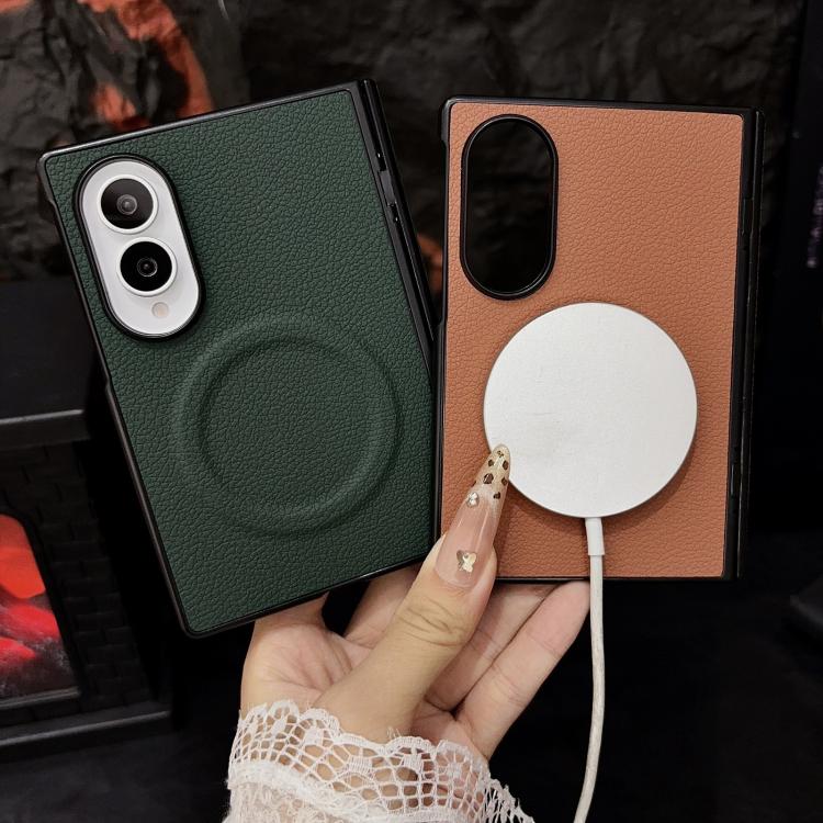 Custodia per telefono in pelle con texture litchi e albero pieghevole magnetico., For Galaxy Z Fold8 5G