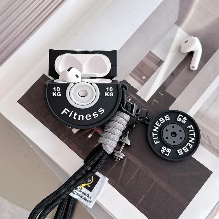 Custodia per auricolari AirPods 4 a forma di manubrio 3D per fitness., Only Case, with Charm and Lanyard Set