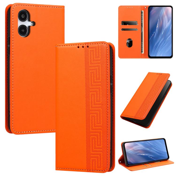 Custodia per telefono in ecopelle con motivo a meandro in rilievo e protezione RFID., For Galaxy A25 JP / A25e
