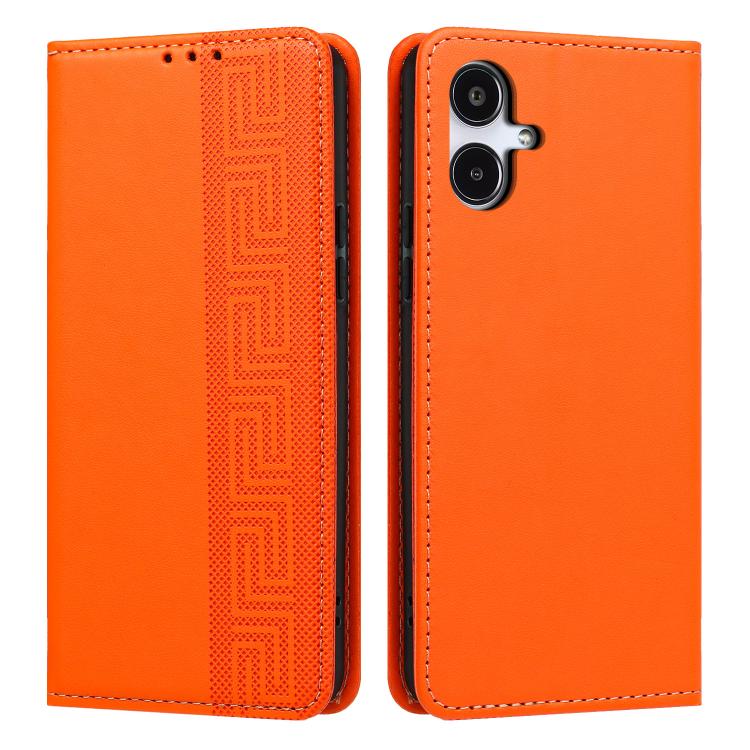 Custodia per telefono in ecopelle con motivo a meandro in rilievo e protezione RFID., For Galaxy A25 JP / A25e