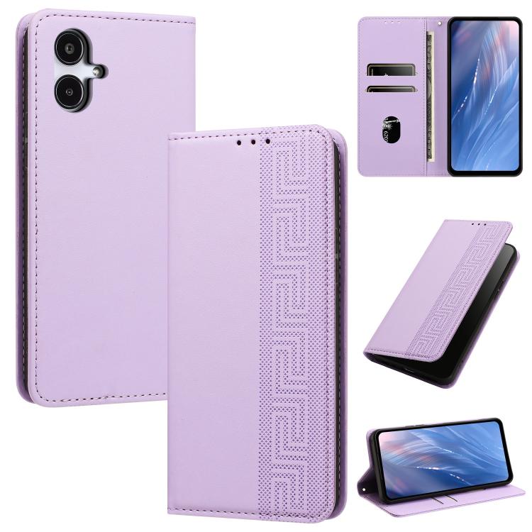 Custodia per telefono in ecopelle con motivo a meandro in rilievo e protezione RFID., For Galaxy A25 JP / A25e