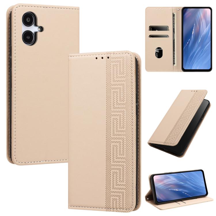 Custodia per telefono in ecopelle con motivo a meandro in rilievo e protezione RFID., For Galaxy A25 JP / A25e