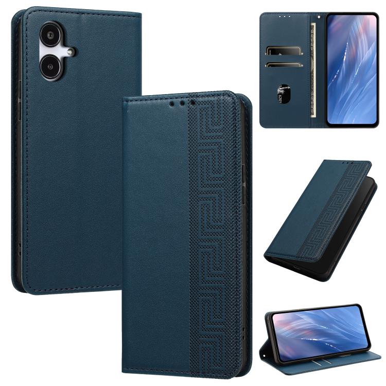 Custodia per telefono in ecopelle con motivo a meandro in rilievo e protezione RFID., For Galaxy A25 JP / A25e
