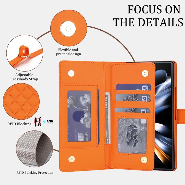 Portafoglio con cerniera, custodia per telefono in ecopelle romboidale con scomparto per penna., For Galaxy Z Fold4, For Galaxy Z Fold3 5G
