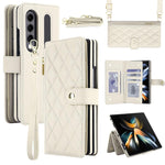 Portafoglio con cerniera, custodia per telefono in ecopelle romboidale con scomparto per penna., For Galaxy Z Fold4, For Galaxy Z Fold3 5G