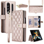Portafoglio con cerniera, custodia per telefono in ecopelle romboidale con scomparto per penna., For Galaxy Z Fold4, For Galaxy Z Fold3 5G