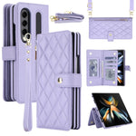 Portafoglio con cerniera, custodia per telefono in ecopelle romboidale con scomparto per penna., For Galaxy Z Fold4, For Galaxy Z Fold3 5G