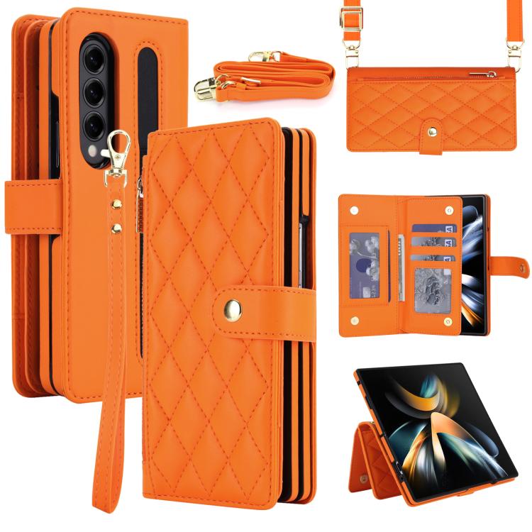 Portafoglio con cerniera, custodia per telefono in ecopelle romboidale con scomparto per penna., For Galaxy Z Fold8 Ultra 5G, For Galaxy Z Fold7 5G, For Galaxy Z Fold6, For Galaxy Z Fold5