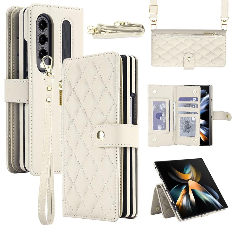 Portafoglio con cerniera, custodia per telefono in ecopelle romboidale con scomparto per penna., For Galaxy Z Fold8 Ultra 5G, For Galaxy Z Fold7 5G, For Galaxy Z Fold6, For Galaxy Z Fold5