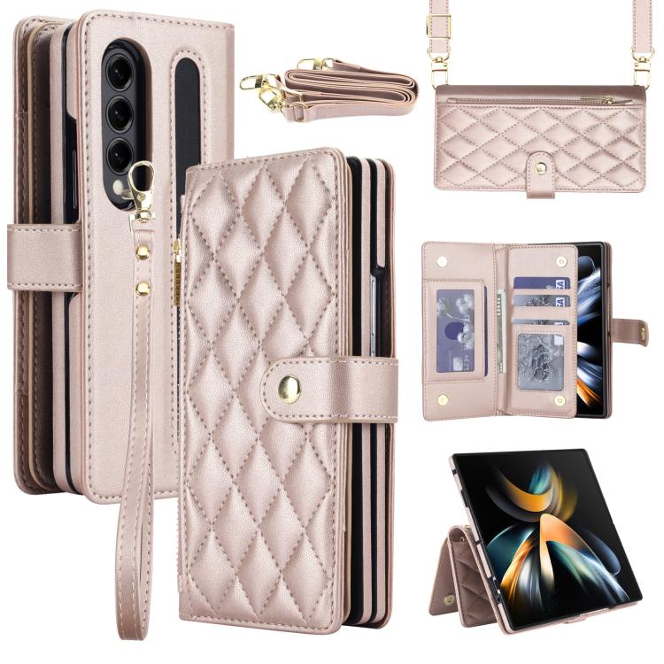 Portafoglio con cerniera, custodia per telefono in ecopelle romboidale con scomparto per penna., For Galaxy Z Fold8 Ultra 5G, For Galaxy Z Fold7 5G, For Galaxy Z Fold6, For Galaxy Z Fold5