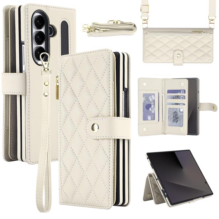 Portafoglio con cerniera, custodia per telefono in ecopelle romboidale con scomparto per penna., For Galaxy Z Fold8 Ultra 5G, For Galaxy Z Fold7 5G, For Galaxy Z Fold6, For Galaxy Z Fold5