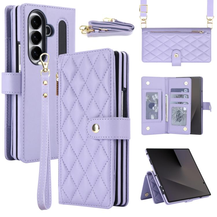 Portafoglio con cerniera, custodia per telefono in ecopelle romboidale con scomparto per penna., For Galaxy Z Fold8 Ultra 5G, For Galaxy Z Fold7 5G, For Galaxy Z Fold6, For Galaxy Z Fold5