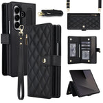 Portafoglio con cerniera, custodia per telefono in ecopelle romboidale con scomparto per penna., For Galaxy Z Fold8 Ultra 5G, For Galaxy Z Fold7 5G, For Galaxy Z Fold6, For Galaxy Z Fold5