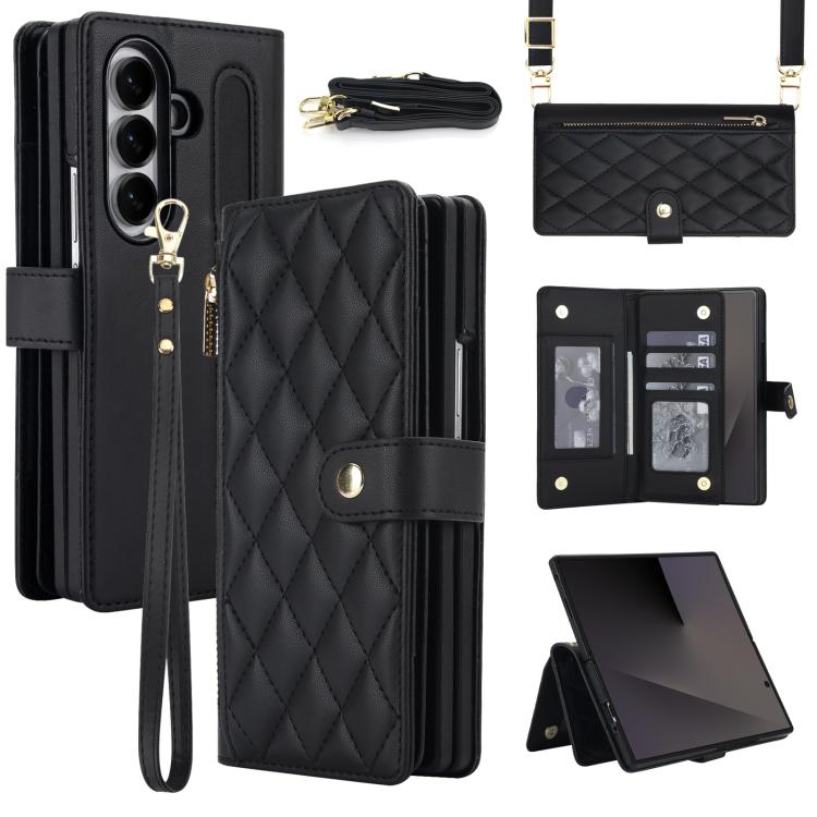 Portafoglio con cerniera, custodia per telefono in ecopelle romboidale con scomparto per penna., For Galaxy Z Fold8 Ultra 5G, For Galaxy Z Fold7 5G, For Galaxy Z Fold6, For Galaxy Z Fold5
