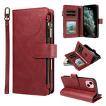 P03 Custodia per telefono in similpelle di vitello con 9 scomparti per carte, chiusura a cerniera e cinturino da polso, For iPhone 15, For iPhone 14 Plus, For iPhone 14 / 13, For iPhone 14 Pro