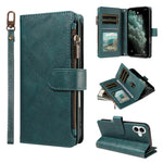P03 Custodia per telefono in similpelle di vitello con 9 scomparti per carte, chiusura a cerniera e cinturino da polso, For iPhone 16, For iPhone 15 Pro Max, For iPhone 15 Pro, For iPhone 15 Plus