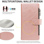 P03 Custodia per telefono in similpelle di vitello con 9 scomparti per carte, chiusura a cerniera e cinturino da polso, For iPhone 18 Pro / 17 Pro, For iPhone 18 Pro Max / 17 Pro Max, For iPhone 16e / 17e, For iPhone 17