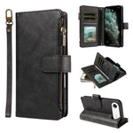 P03 Custodia per telefono in similpelle di vitello con 9 scomparti per carte, chiusura a cerniera e cinturino da polso, For iPhone Air, For iPhone 16 Pro Max, For iPhone 16 Pro, For iPhone 16 Plus